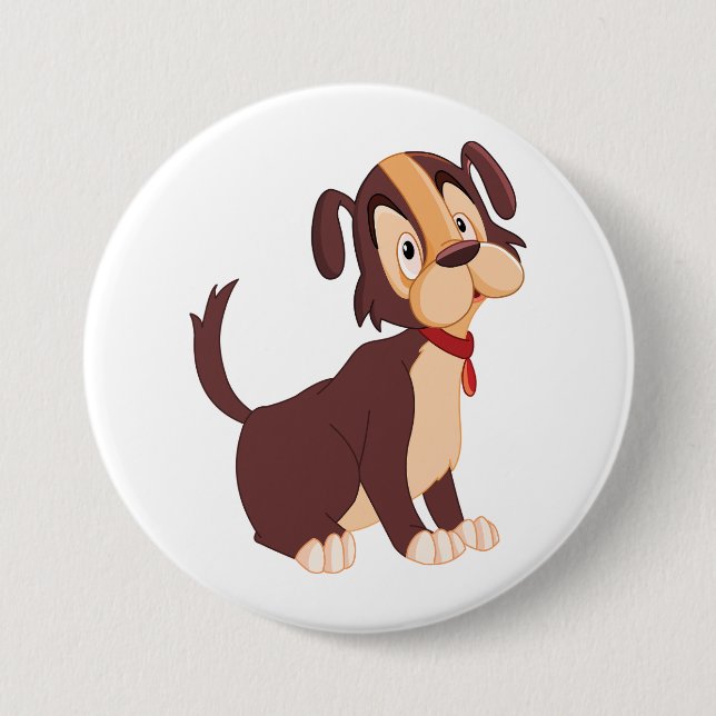Sitting Brown Puppy Sweet Happy Dog Button (Front)