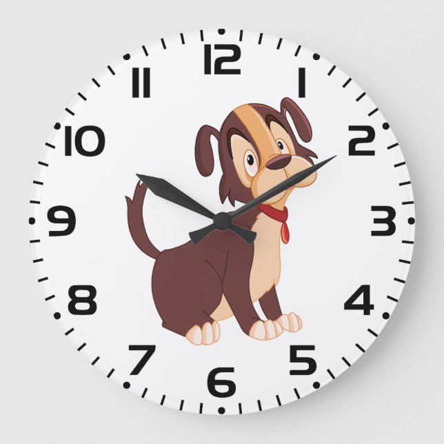 Sitting Brown Puppy Sweet Happy Dog Large Clock (Front)