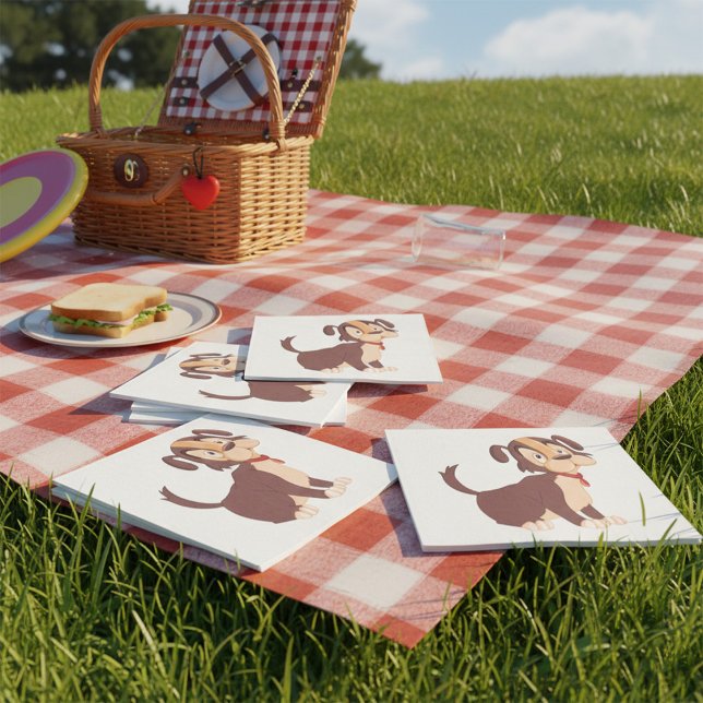 Sitting Brown Puppy Sweet Happy Dog Napkins (Creator Uploaded)