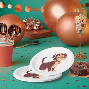 Sitting Brown Puppy Sweet Happy Dog Paper Plates