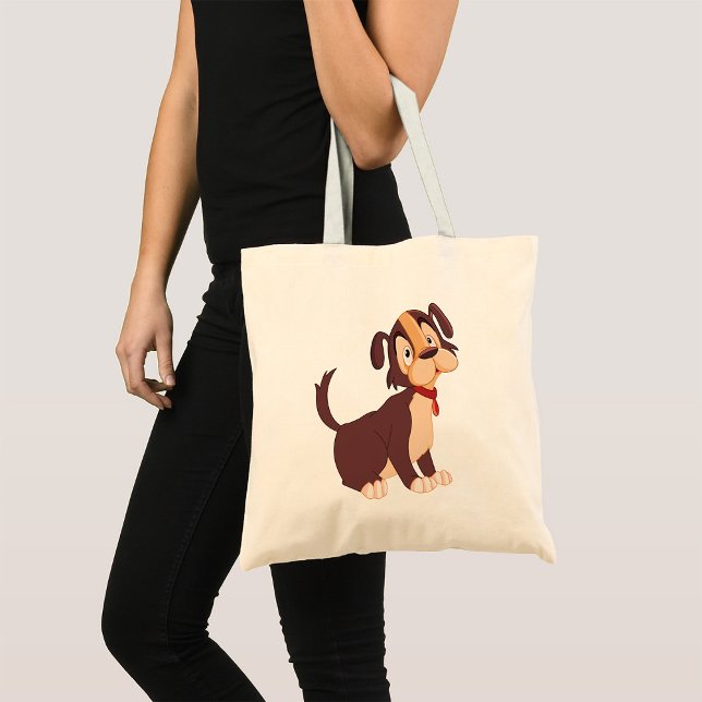 Sitting Brown Puppy Sweet Happy Dog Tote Bag (Creator Uploaded)