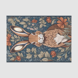 Sitting Brown Rabbit Vintage Floral Tissue Paper
