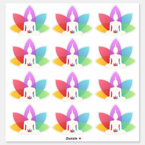 Sitting Buddha and Colorful Lotus Petals Sticker