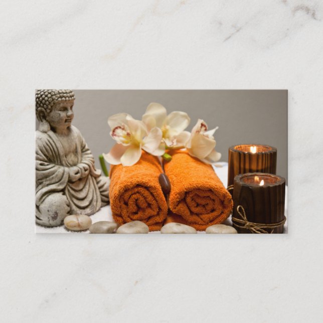Sitting Buddha Meditative Spa Scene Kraft Business Card (Front)