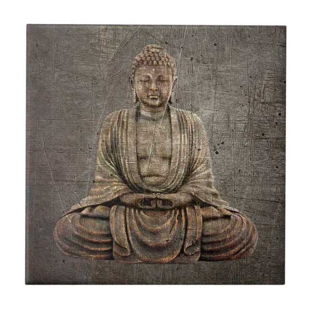 Sitting Buddha On Distressed Metal Background Ceramic Tile | Zazzle