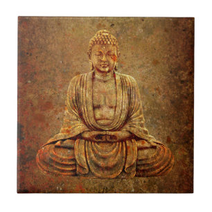 Sitting Buddha With Stone Background Ceramic Tile