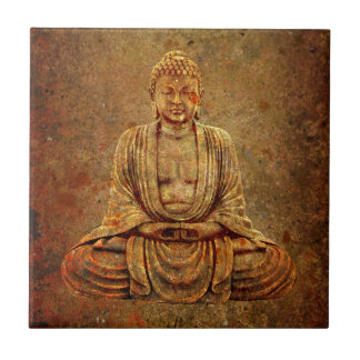 Sitting Buddha With Stone Background Ceramic Tile