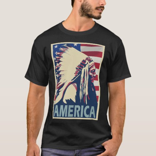 Sitting Bull Chief America Poster Style T_Shirt