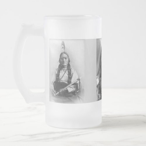 Sitting Bull Hollow Horn Bear and Geronimo Frosted Glass Beer Mug
