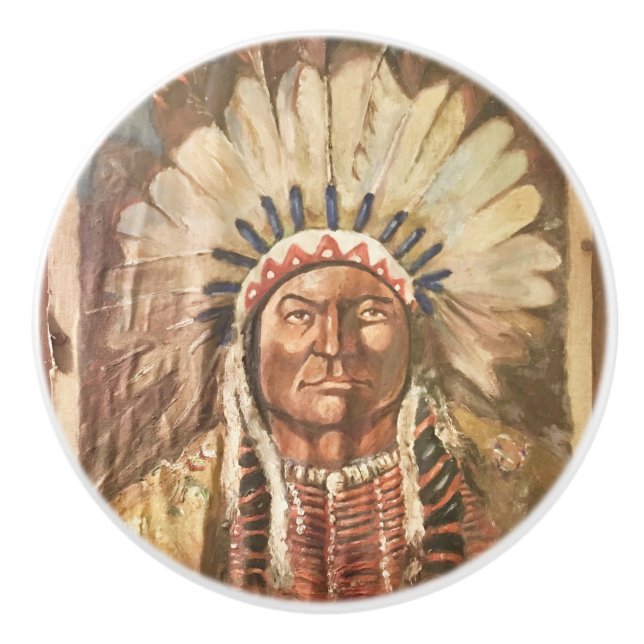 Sitting Bull Indian Chief Ceramic Knob (Front)