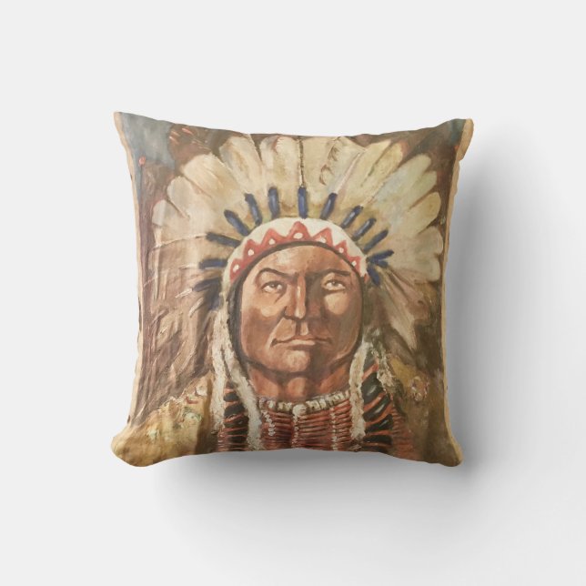 Sitting Bull Indian Chief Throw Pillow (Front)