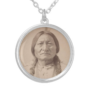 SITTING BULL INDIAN WARRIOR SILVER NECKLACE