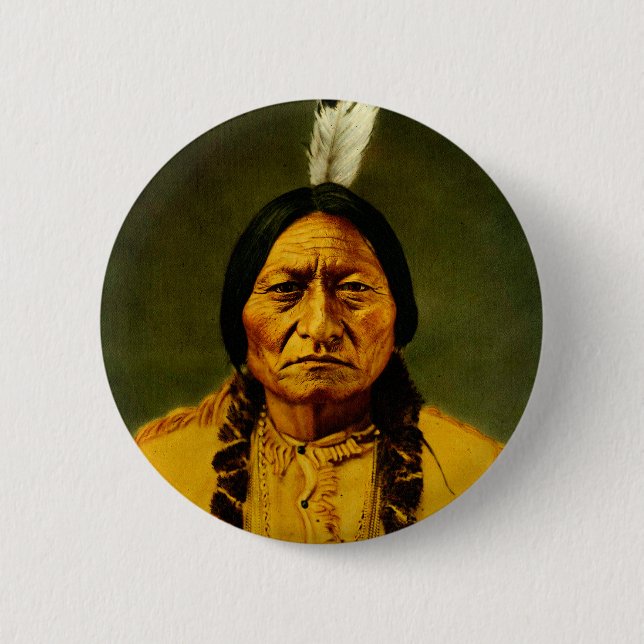 Sitting Bull Native American Indian Chief Pinback Button (Front)