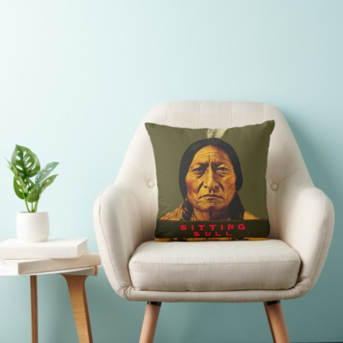 Sitting Bull Native American Shaman Chief Throw Pillow