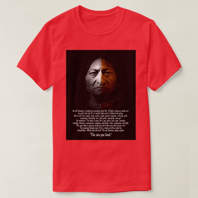 Sitting Bull with Two Wolves text Long  T-Shirt (Design Front)