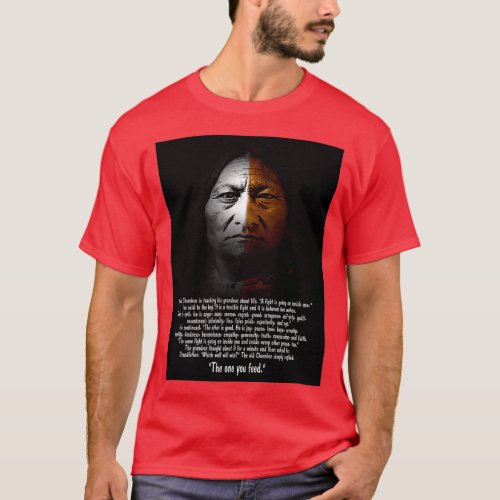 Sitting Bull with Two Wolves text Long  T_Shirt