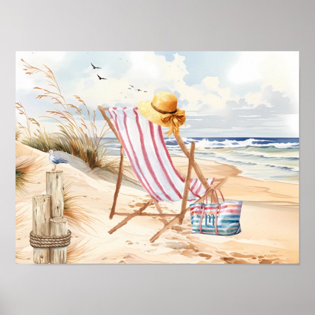 Sitting by the Sea Beach Monogram Poster (Front)