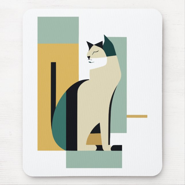 Sitting Cat Art Deco - Minimalist illustration Mouse Pad (Front)