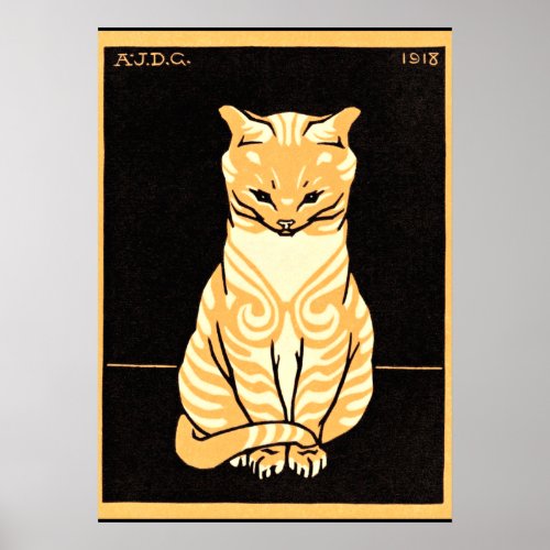 Sitting Cat Art Nouveau illustration Poster