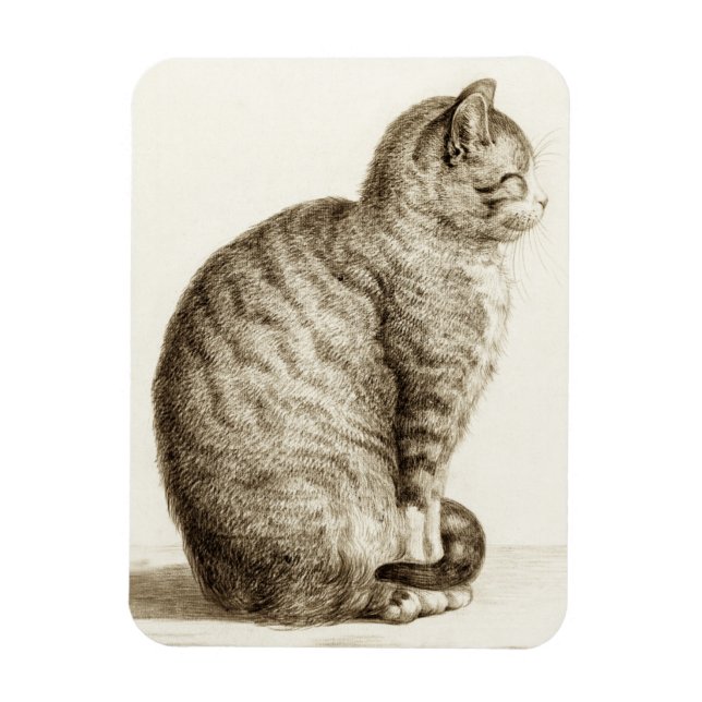 Sitting cat black and white pencil drawing magnet (Vertical)