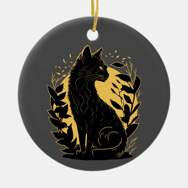 Sitting Cat Ceramic Ornament (Front)