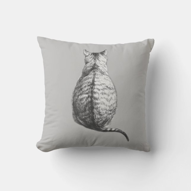 Sitting Cat Drawing Throw Pillow (Front)