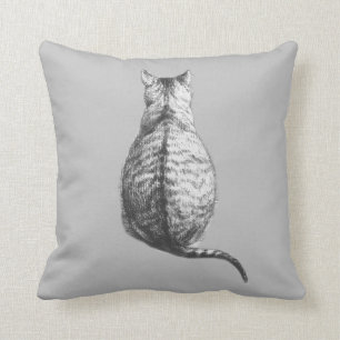Sitting Cat Drawing Throw Pillow