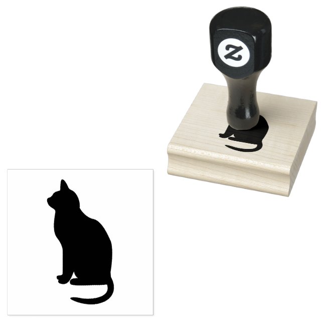 Sitting Cat Silhouette facing Left Rubber Stamp (Stamped)