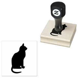 Sitting Cat Silhouette facing Right Rubber Stamp