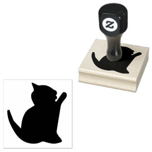 Sitting Cat Silhouette facing Right with Paw Rubber Stamp
