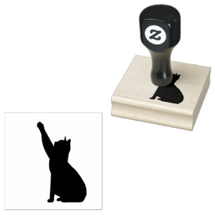 Sitting Cat Silhouette Reaching Left with Paw Rubber Stamp