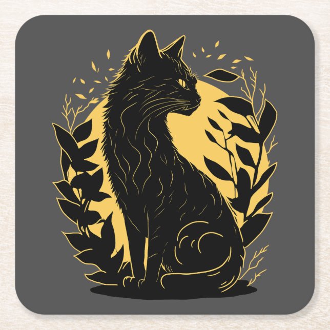 Sitting Cat Square Paper Coaster (Front)