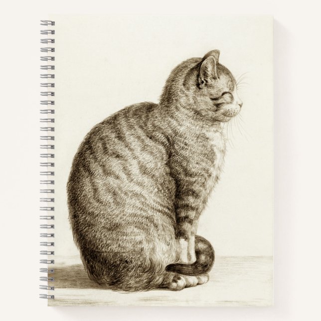 Sitting cat vintage sepia pencil drawing notebook (Front)