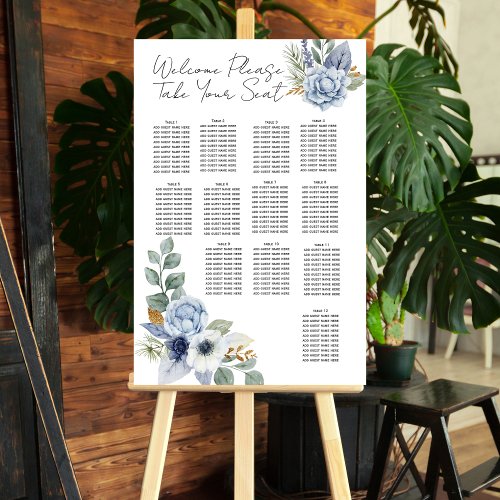 Sitting Chart Greenery Dusty Blue Flower Foam Board