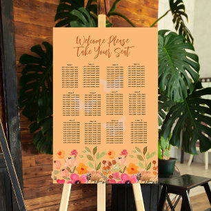 Sitting Chart Peach Pink Garden Flowers Foam Board