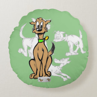 Sitting Dog Cartoon Sketch Kids Round Pillow