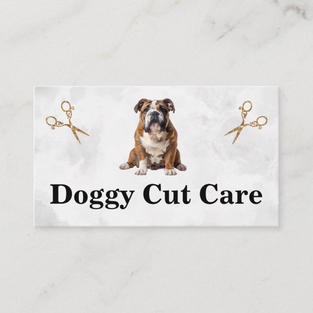 Sitting Dog | Pet Groomer | Scissors Business Card (Front)