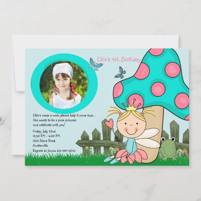 Sitting Fairy Princess Photo Birthday Invitation (Front)