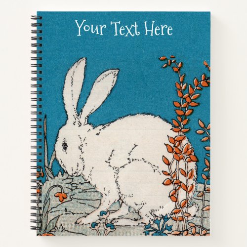 Sitting Fluffy White Rabbit Orange White Flowers Notebook