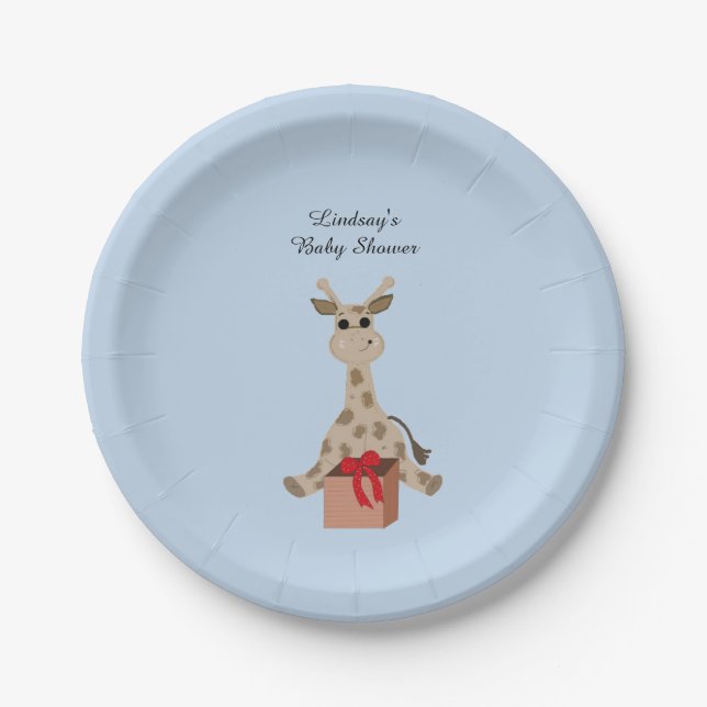 Sitting Giraffe Baby Shower Paper Plates (Front)