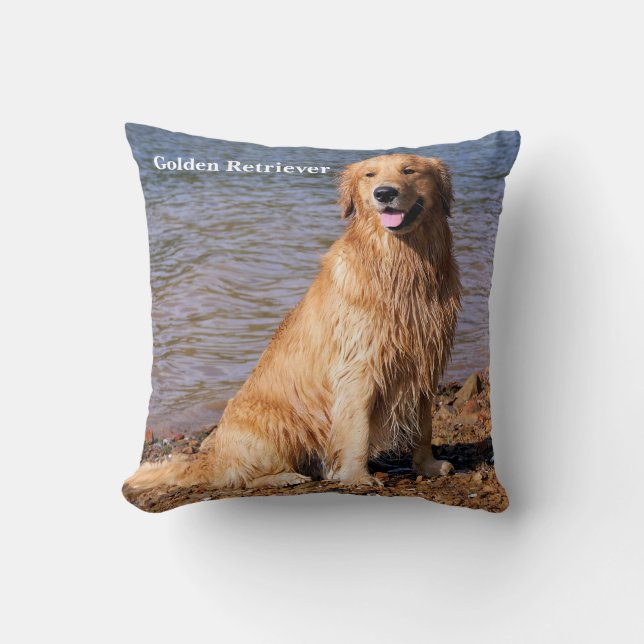 Sitting Golden Retriever Throw Pillow (Front)
