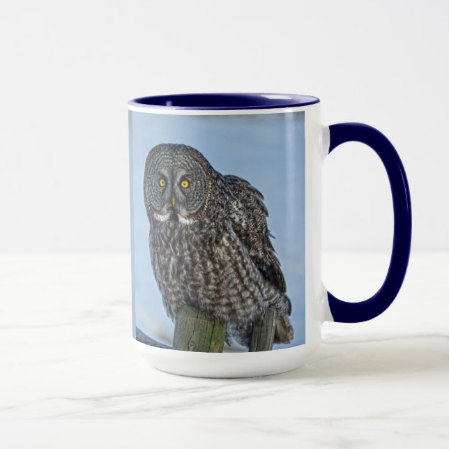 Sitting Great Gray Owl and Snow Wildlife Raptor Mug (Right)