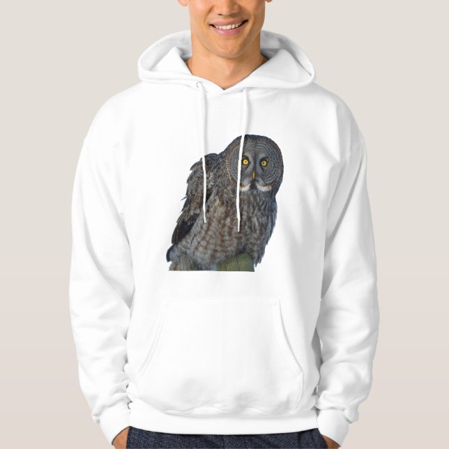 Sitting Great Gray Owl Raptor Wildlife Photo Hoodie (Front)