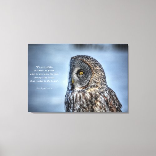 Sitting Great Gray Owl Wildlife Photo and Poem Canvas Print