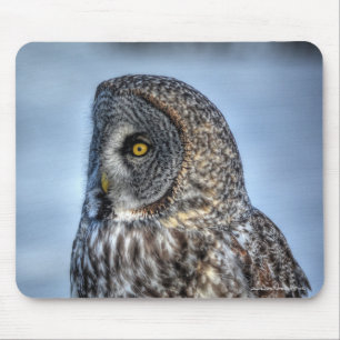 Sitting Great Gray Owl Wildlife Raptor Photo Mouse Pad