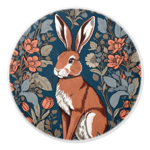 Sitting Hare William Morris Inspired Floral Ceramic Knob