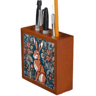 Sitting Hare William Morris Inspired Floral Desk Organizer