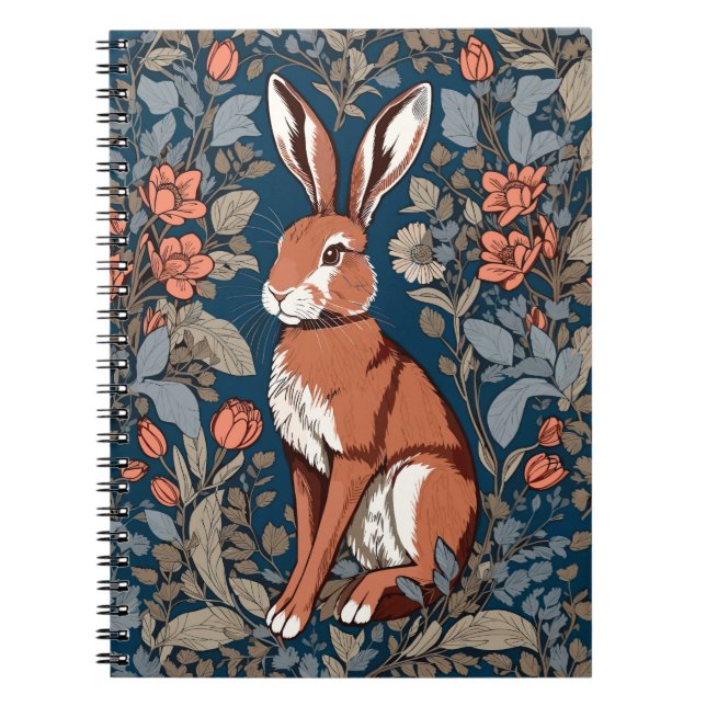 Sitting Hare William Morris Inspired Floral Notebook (Front)