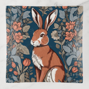 Sitting Hare William Morris Inspired Floral Trinket Tray