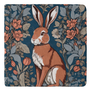 Sitting Hare William Morris Inspired Floral Trivet